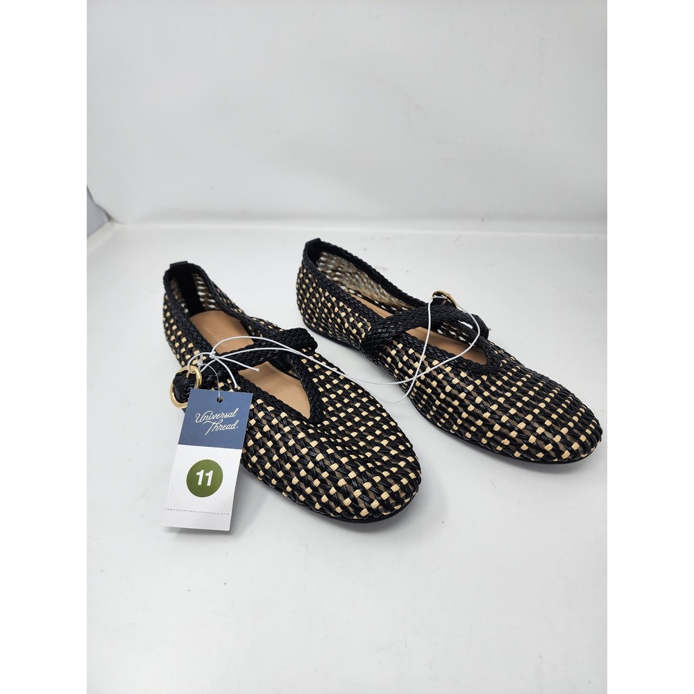 Universal Thread Womens Woven Mary Jane Flats Black Textile Casual Size 11